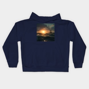 Beautiful sunset over the sea, an old ship sails Kids Hoodie